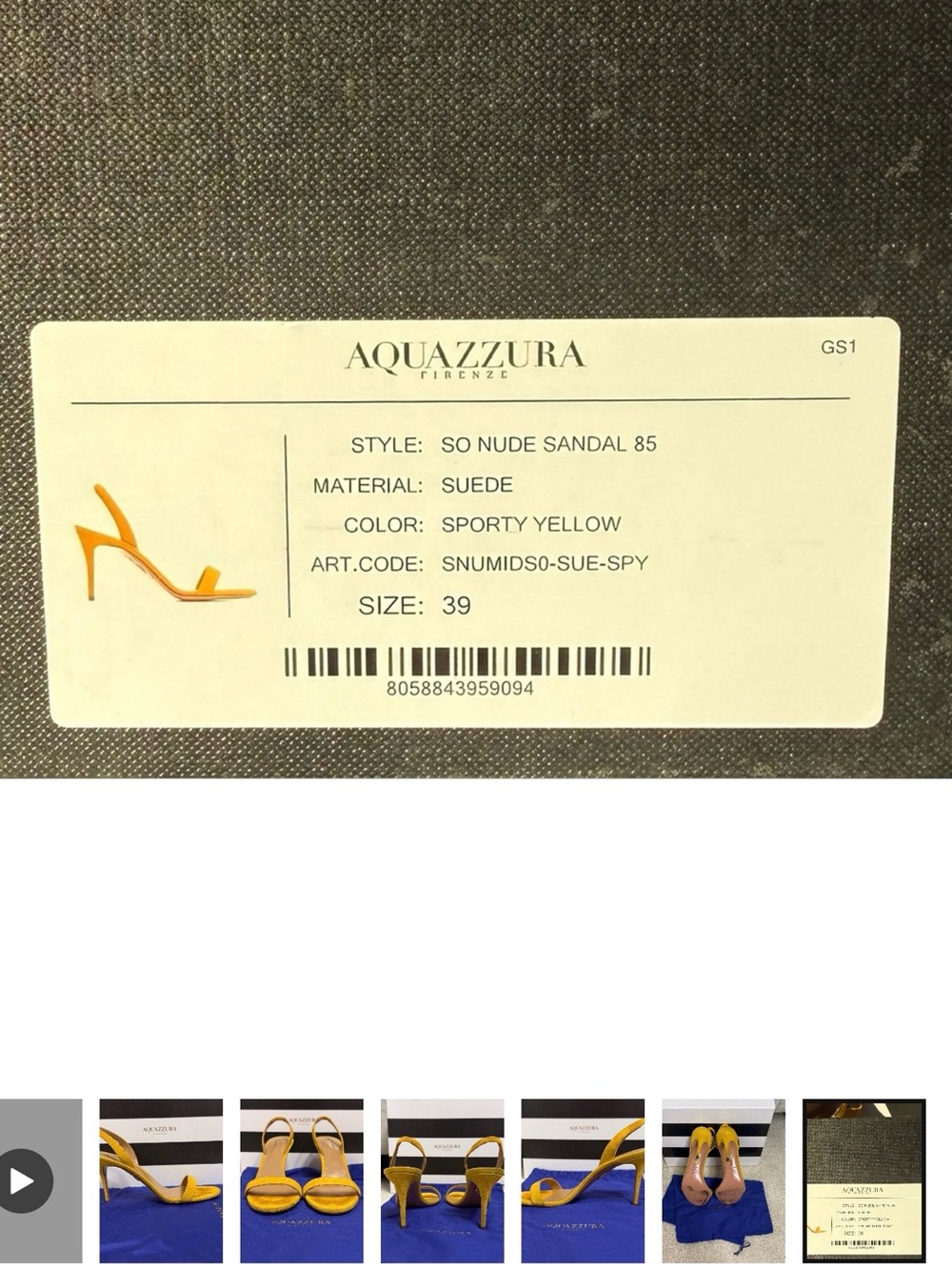 Aquazzura So Nude 85 Yellow Suede Stiletto Sandal 39 - Picture 2 of 8